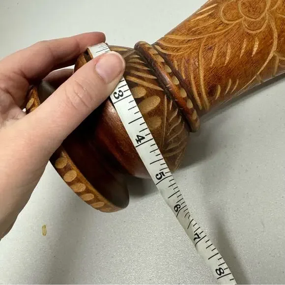 Vintage Wood Carved Tiki Vase Floral Boho Brown Home Decor - Picture 9 of 9